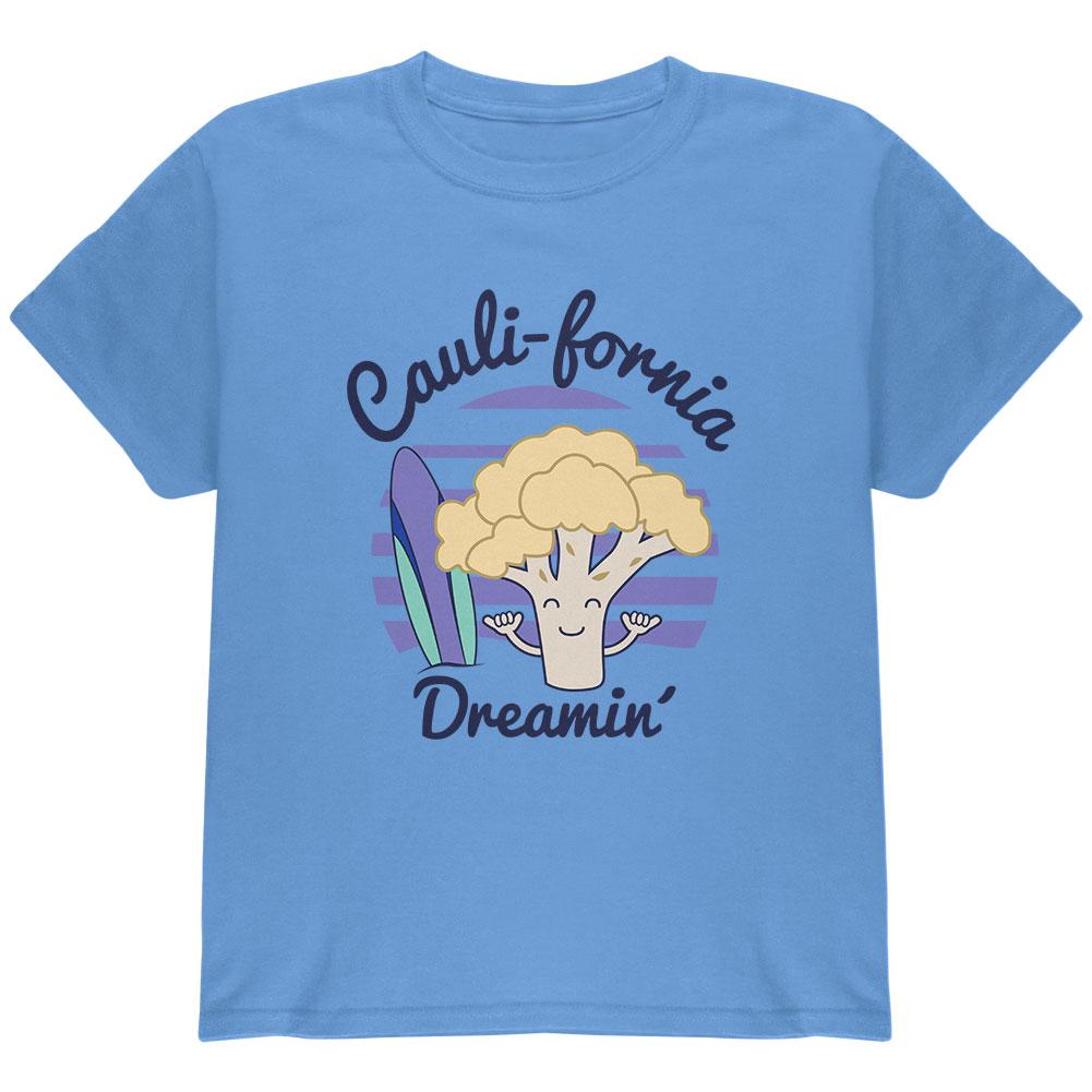 Vegetable Cauliflower California Cauli-fornia Dreamin Funny Youth T Shirt Youth T-Shirts Old Glory LG Carolina Blue