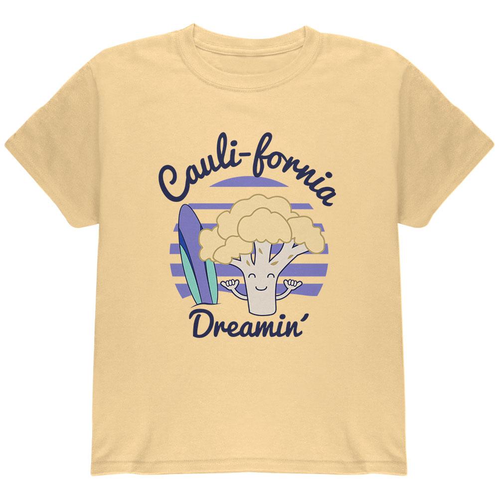 Vegetable Cauliflower California Cauli-fornia Dreamin Funny Youth T Shirt Youth T-Shirts Old Glory LG Yellow Haze