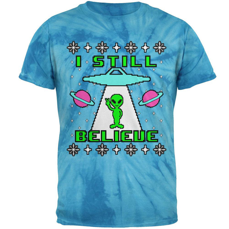Alien I Still Believe Ugly Christmas Sweater Mens T Shirt Men's T-Shirts Old Glory 2XL Pinwheel Blue Tie Dye