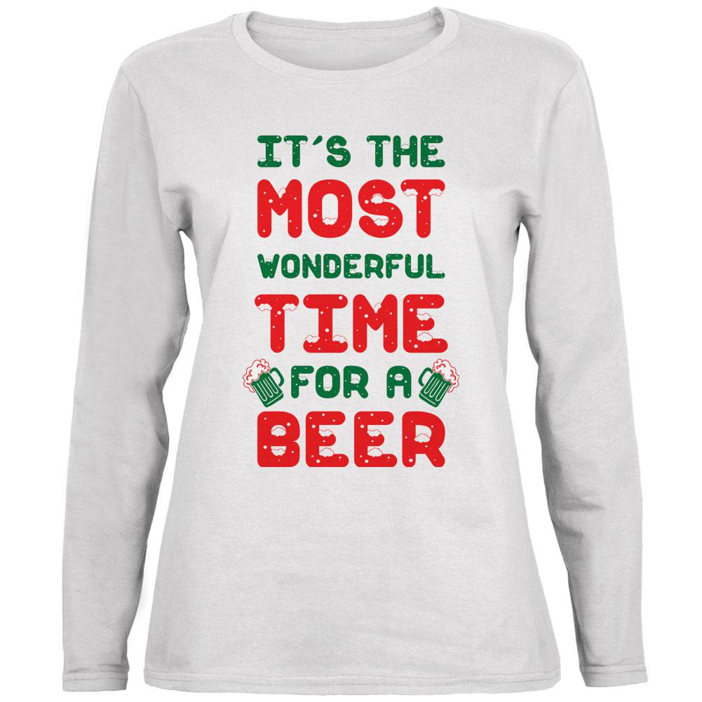 Christmas Most Wonderful Time for a Beer Ladies' Relaxed Jersey Long-Sleeve Tee Women's Long Sleeves Old Glory 2XL White