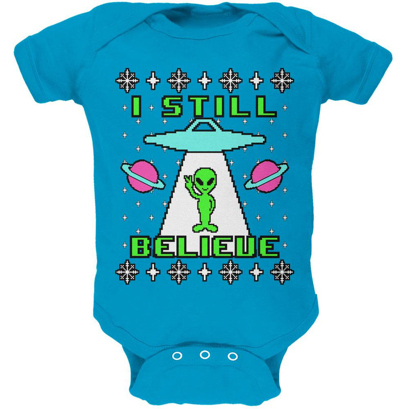Alien I Still Believe Ugly Christmas Sweater Soft Baby One Piece Baby One Piece Old Glory 0-3M Turquoise