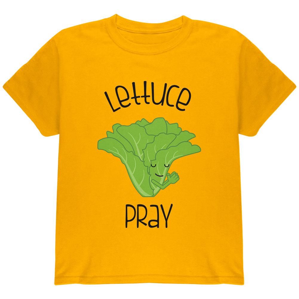 Vegetable Lettuce Let Us Pray Funny Youth T Shirt Youth T-Shirts Old Glory LG Gold