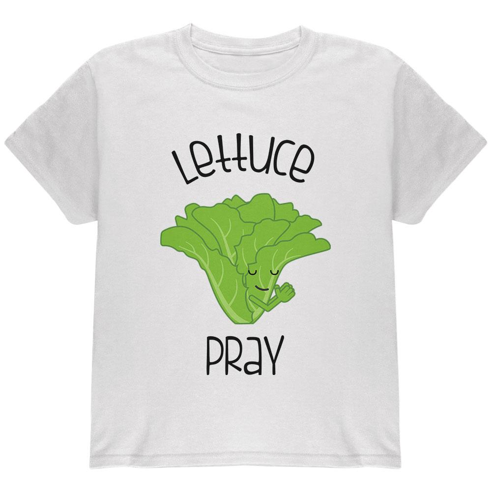Vegetable Lettuce Let Us Pray Funny Youth T Shirt Youth T-Shirts Old Glory LG White