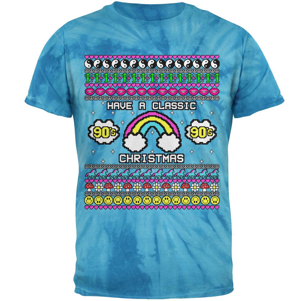 Retro 90s Nostalgia Classic Ugly Christmas Sweater Mens T Shirt Men's T-Shirts Old Glory 2XL Pinwheel Blue Tie Dye