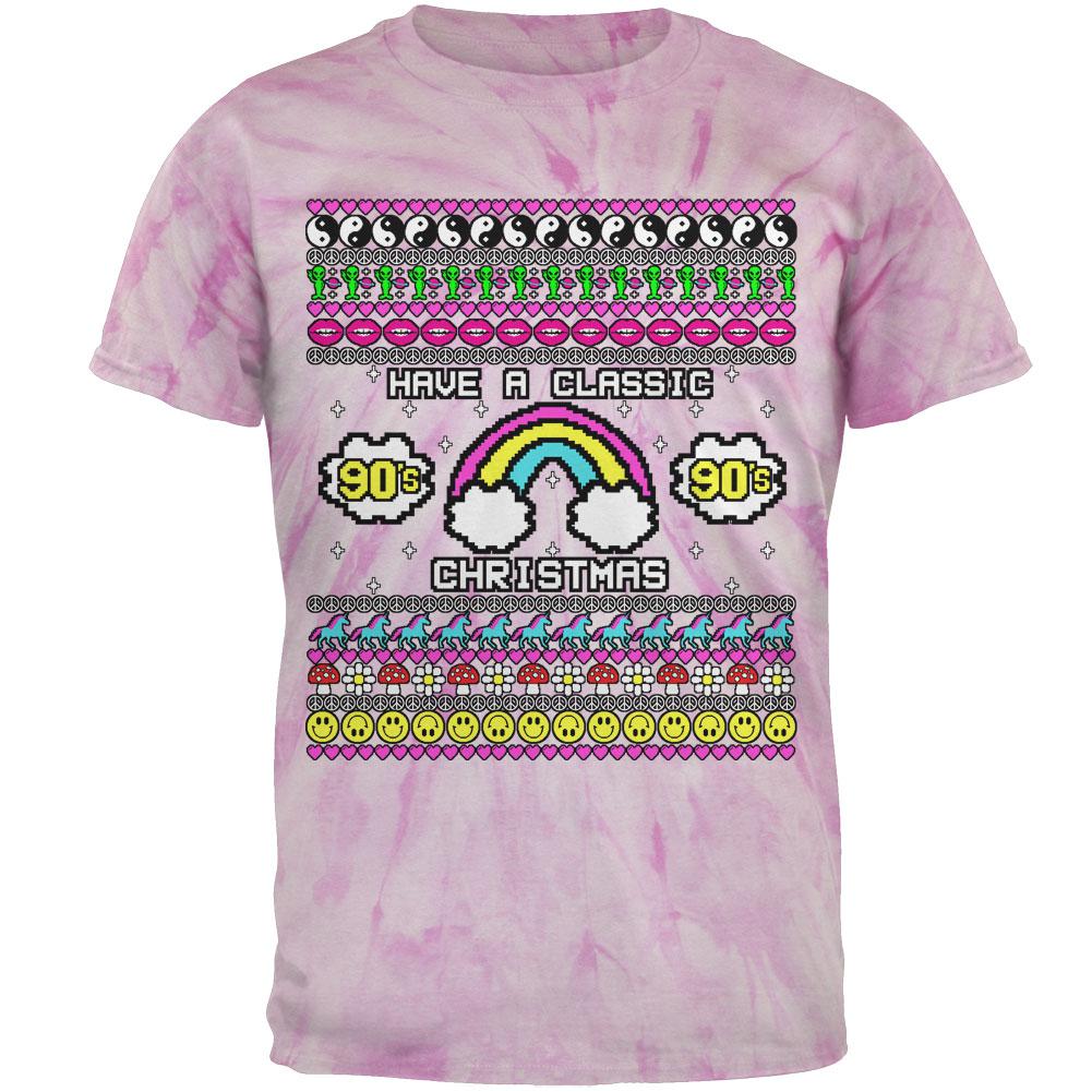 Retro 90s Nostalgia Classic Ugly Christmas Sweater Mens T Shirt Men's T-Shirts Old Glory LG Pinwheel Pink Tie Dye