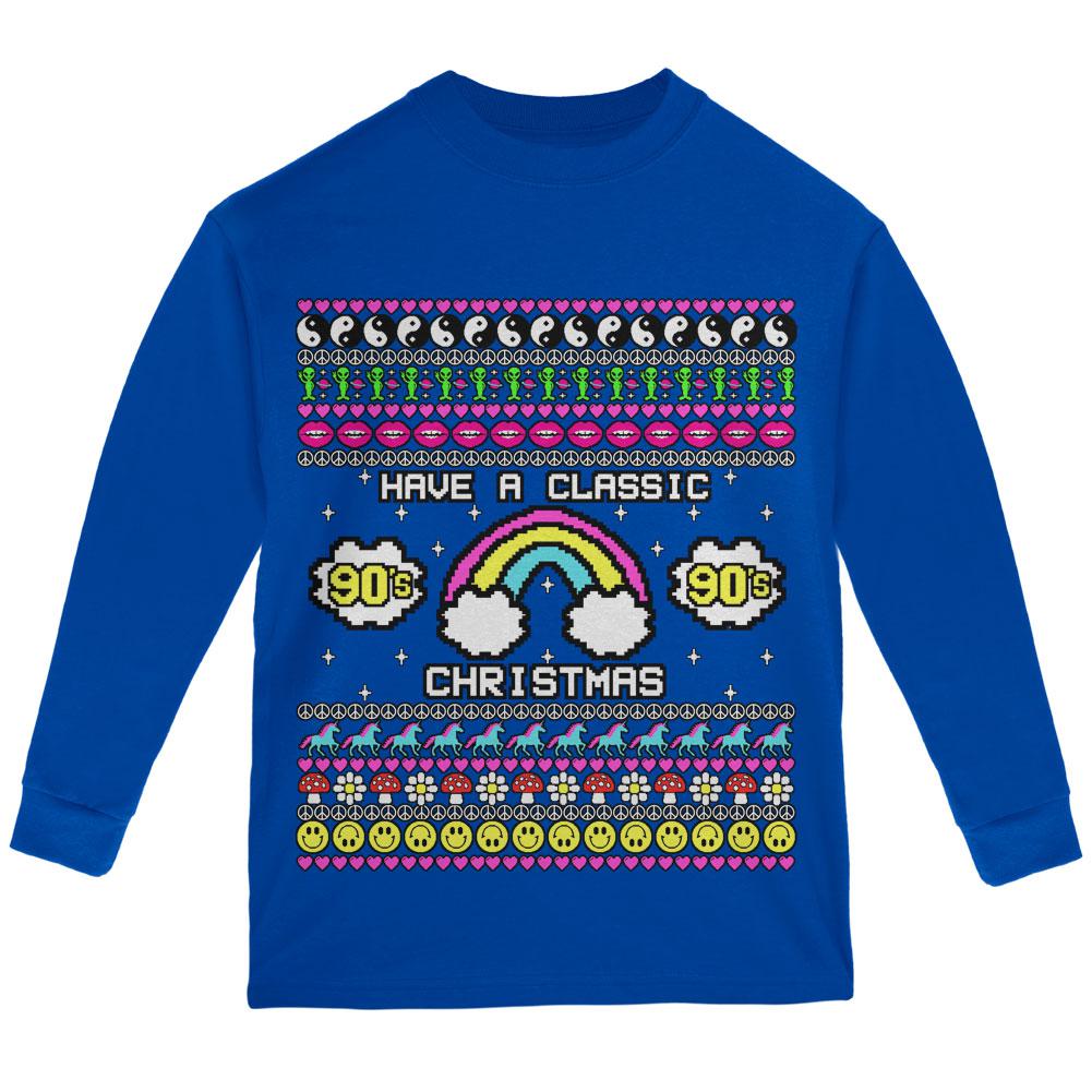 Retro 90s Nostalgia Classic Ugly Christmas Sweater Youth Long Sleeve T Shirt Youth Long Sleeves Old Glory LG Royal