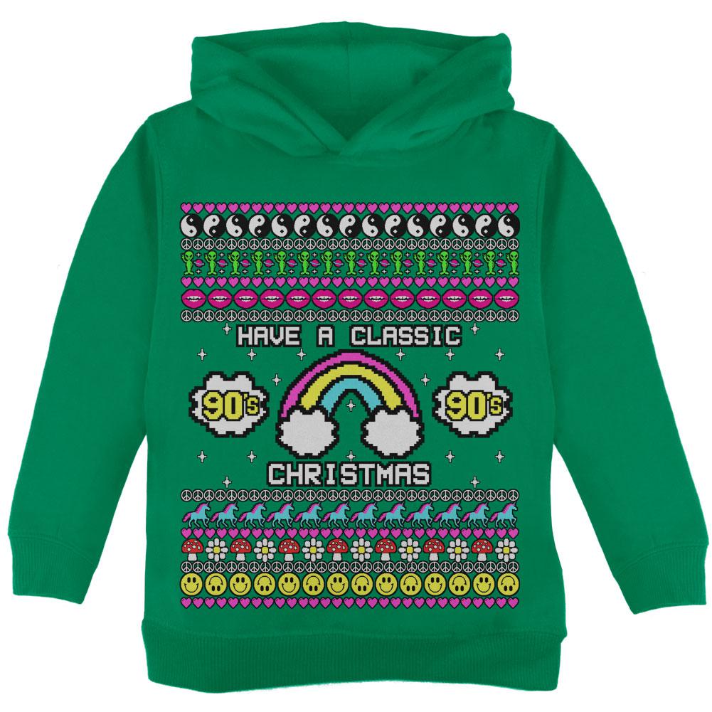 Retro 90s Nostalgia Classic Ugly Christmas Sweater Toddler Hoodie Toddler Hoodies Old Glory 2T Green
