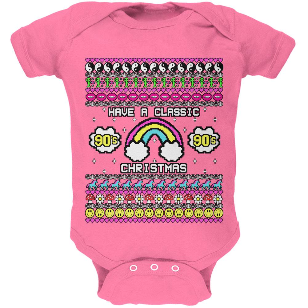 Retro 90s Nostalgia Classic Ugly Christmas Sweater Soft Baby One Piece Baby One Piece Old Glory 0-3M Raspberry