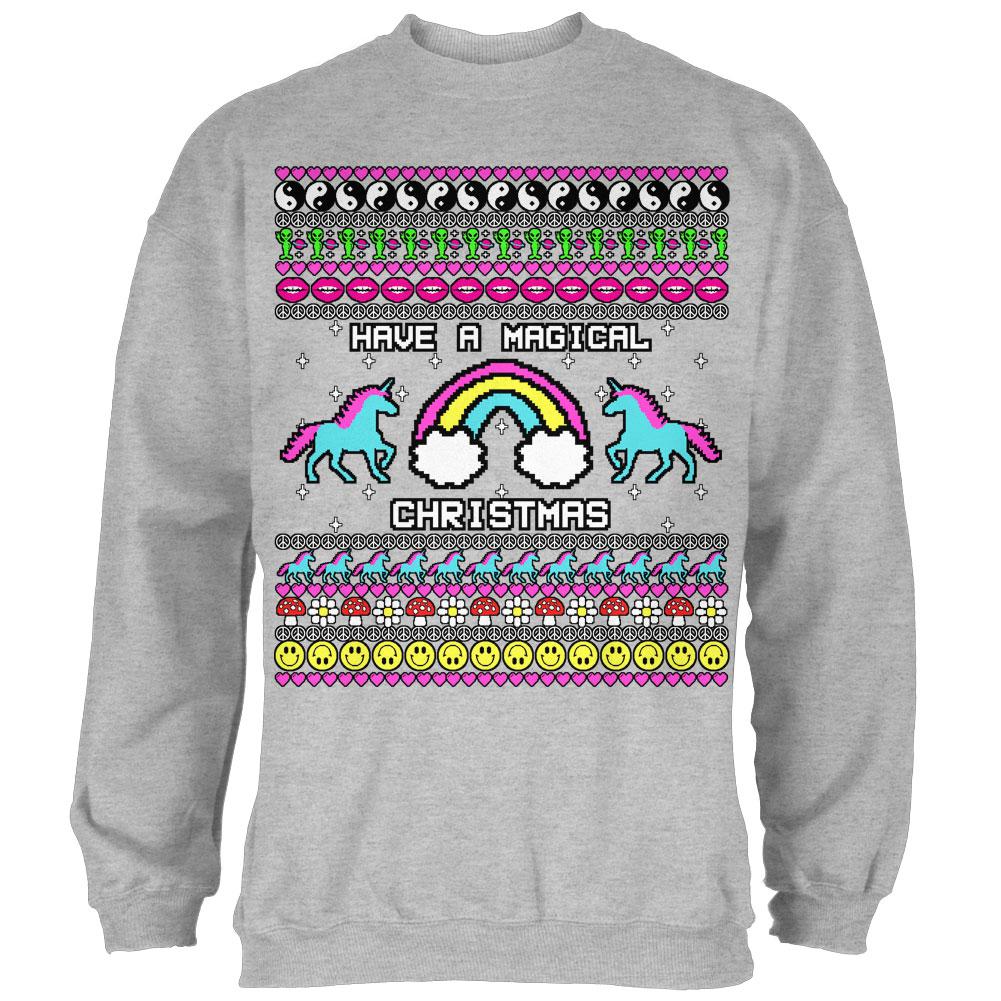 Retro 90s Rainbow Unicorn Magical Ugly Christmas Sweater Mens Sweatshirt Men's Sweatshirts Old Glory 2XL Heather