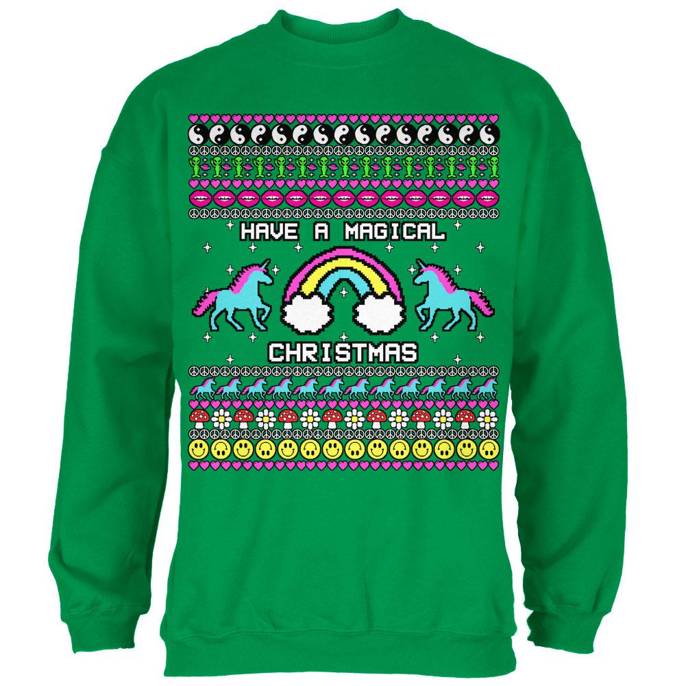 Retro 90s Rainbow Unicorn Magical Ugly Christmas Sweater Mens Sweatshirt Men's Sweatshirts Old Glory 2XL Irish Green