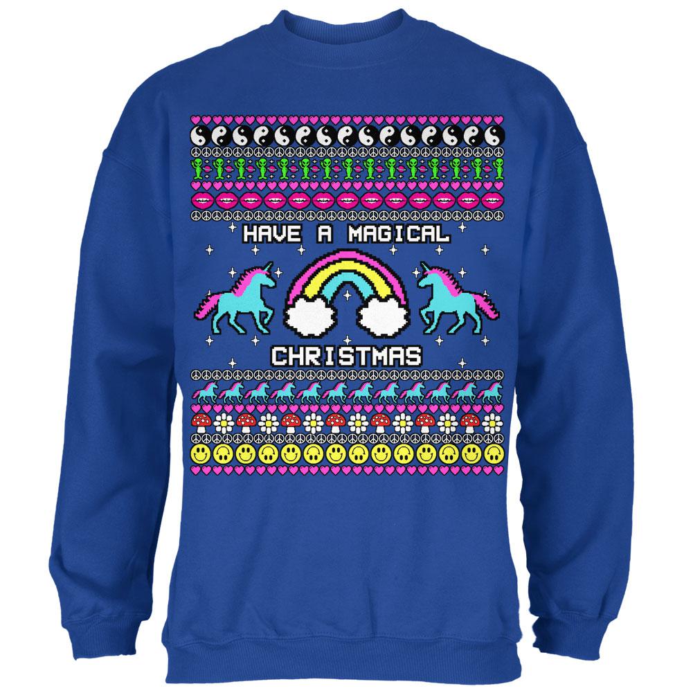 Retro 90s Rainbow Unicorn Magical Ugly Christmas Sweater Mens Sweatshirt Men's Sweatshirts Old Glory 2XL Royal
