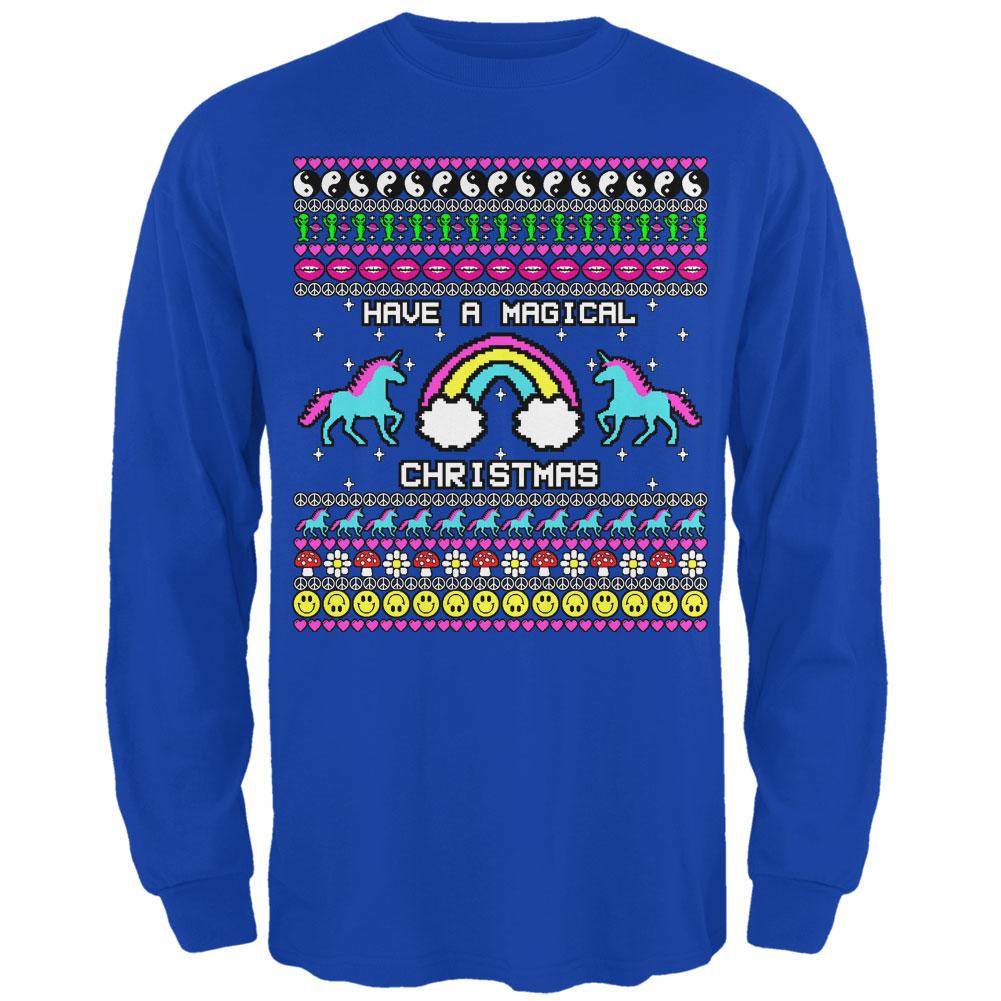 Retro 90s Rainbow Unicorn Magical Ugly Christmas Sweater Mens Long Sleeve T Shirt Men's Long Sleeves Old Glory 2XL Royal