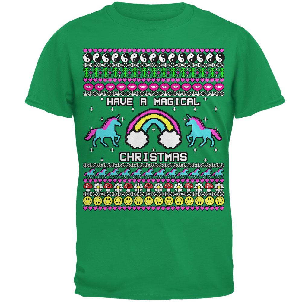 Retro 90s Rainbow Unicorn Magical Ugly Christmas Sweater Mens T Shirt Men's T-Shirts Old Glory 2XL Irish Green