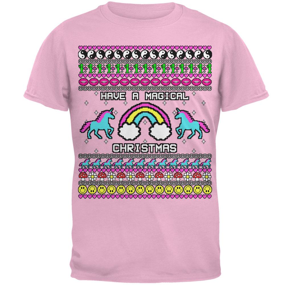 Retro 90s Rainbow Unicorn Magical Ugly Christmas Sweater Mens T Shirt Men's T-Shirts Old Glory 2XL Light Pink