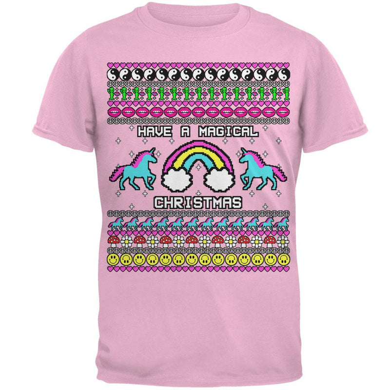 Retro 90s Rainbow Unicorn Magical Ugly Christmas Sweater Mens T Shirt Men's T-Shirts Old Glory 2XL Light Pink
