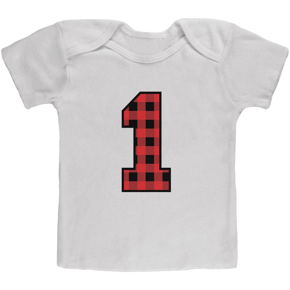 Birthday Kid Lumberjack Plaid 1 1st First Baby T Shirt Infant T-Shirts Old Glory 12MO White