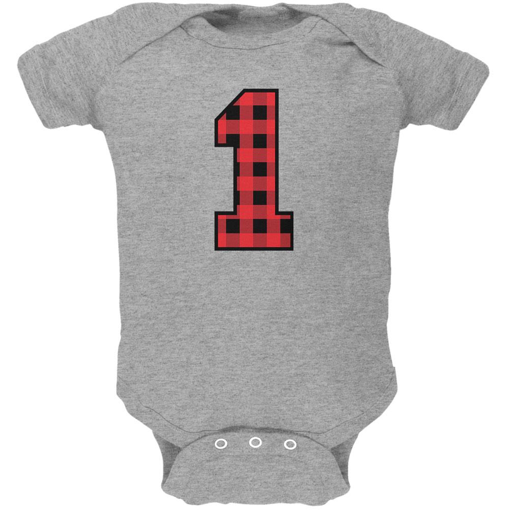 Birthday Kid Lumberjack Plaid 1 1st First Soft Baby One Piece Baby One Piece Old Glory 0-3M Heather