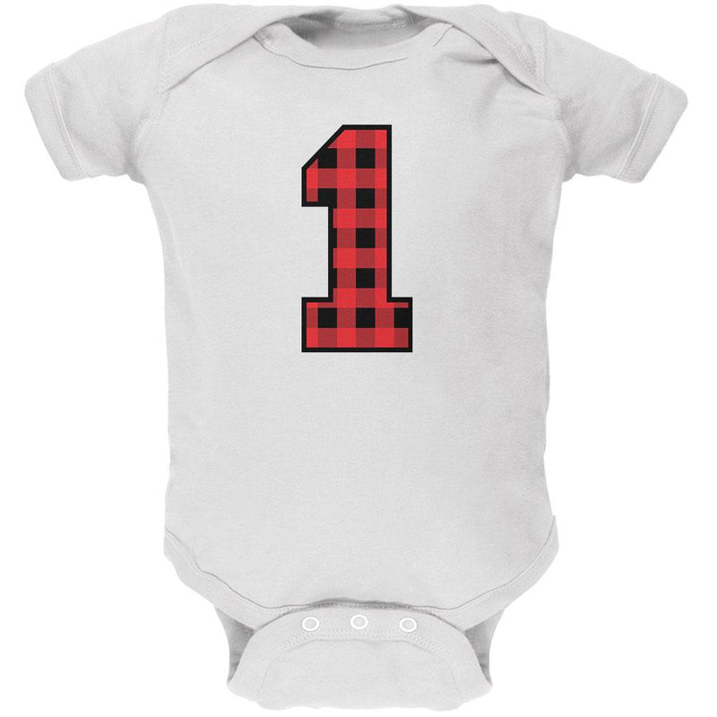 Birthday Kid Lumberjack Plaid 1 1st First Soft Baby One Piece Baby One Piece Old Glory 0-3M White
