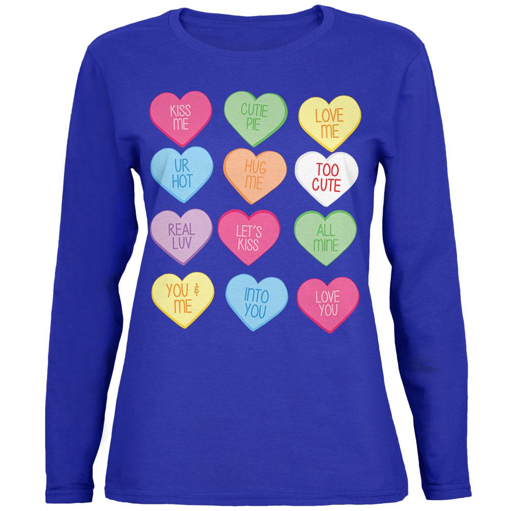 Valentine's Day - Candy Hearts Womens Long Sleeve T Shirt Women's Long Sleeves Old Glory 2XL Royal