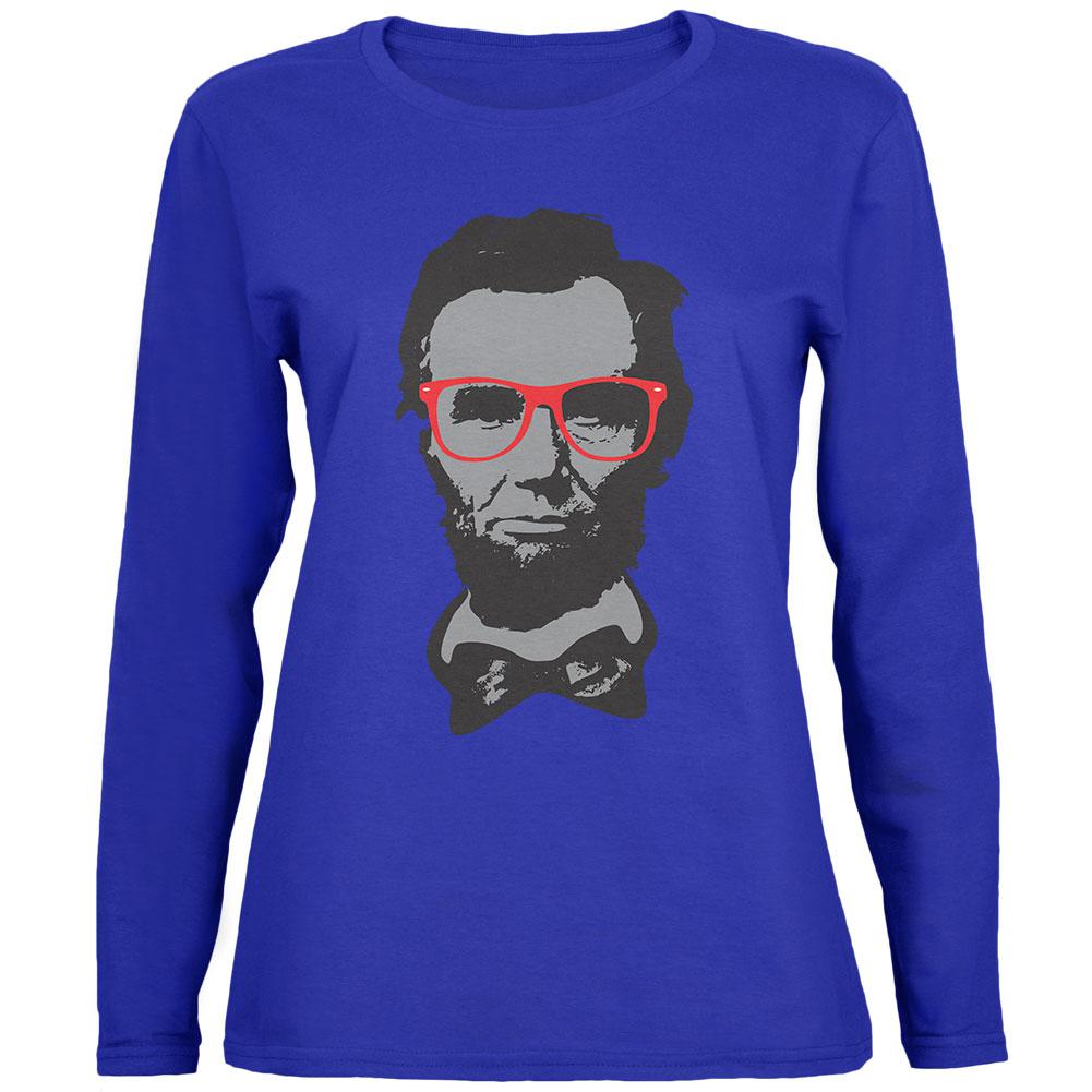 Abraham Lincoln Hipster Geek Glasses Womens Long Sleeve T Shirt Women's Long Sleeves Old Glory 2XL Royal