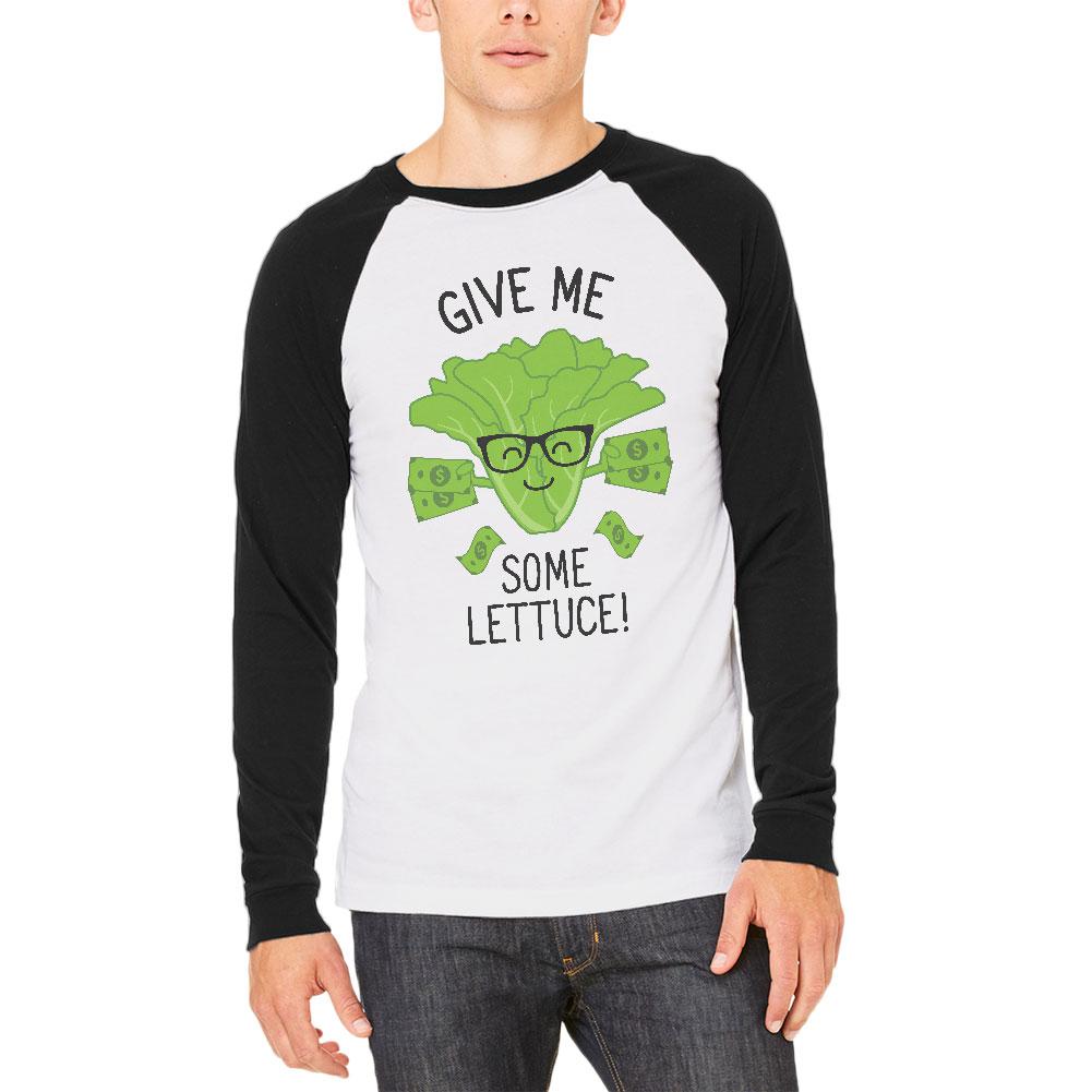 Vegetable Lettuce Give Me Some Lettuce Money Funny Mens Long Sleeve Raglan T Shirt Men's Long Sleeves Old Glory 2XL White-Black