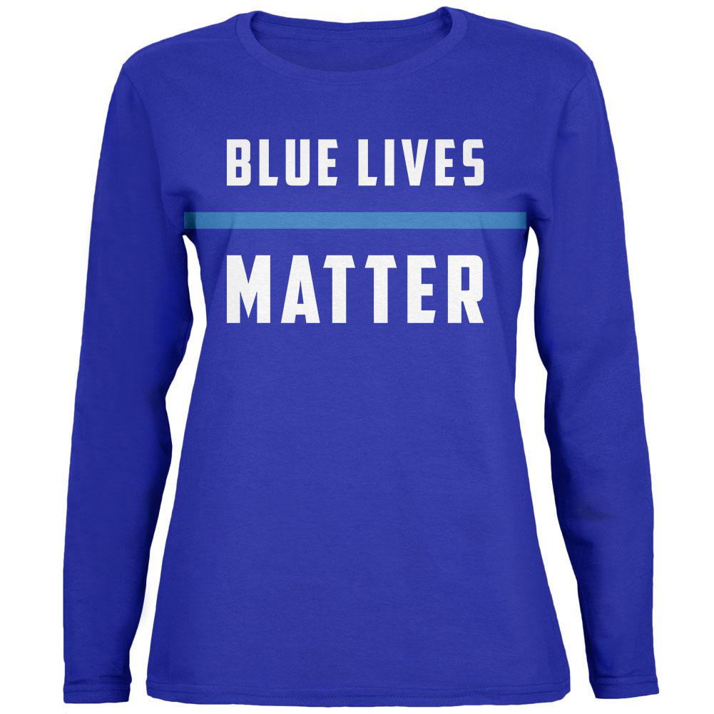 Police Blue Lives Matter Thin Blue Line Womens Long Sleeve T Shirt Women's Long Sleeves Old Glory SM Royal