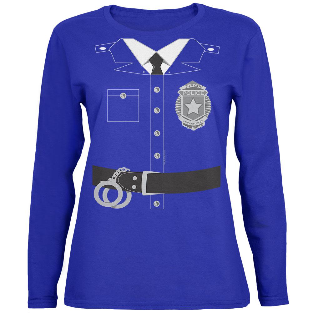 Halloween Police Policeman Cop Costume Womens Long Sleeve T Shirt Women's Long Sleeves Old Glory 2XL Royal