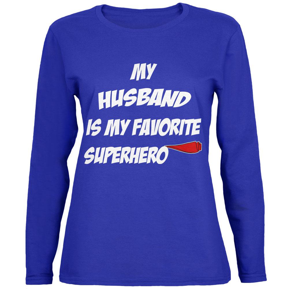 Husband is My Superhero Womens Long Sleeve T Shirt Women's Long Sleeves Old Glory 2XL Royal