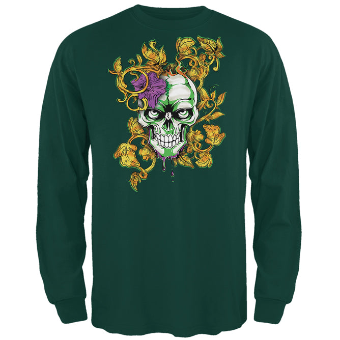Mardi Gras Voodoo Zombie Skull Mens Long Sleeve T Shirt Men's Long Sleeves Old Glory 2XL Forest Green