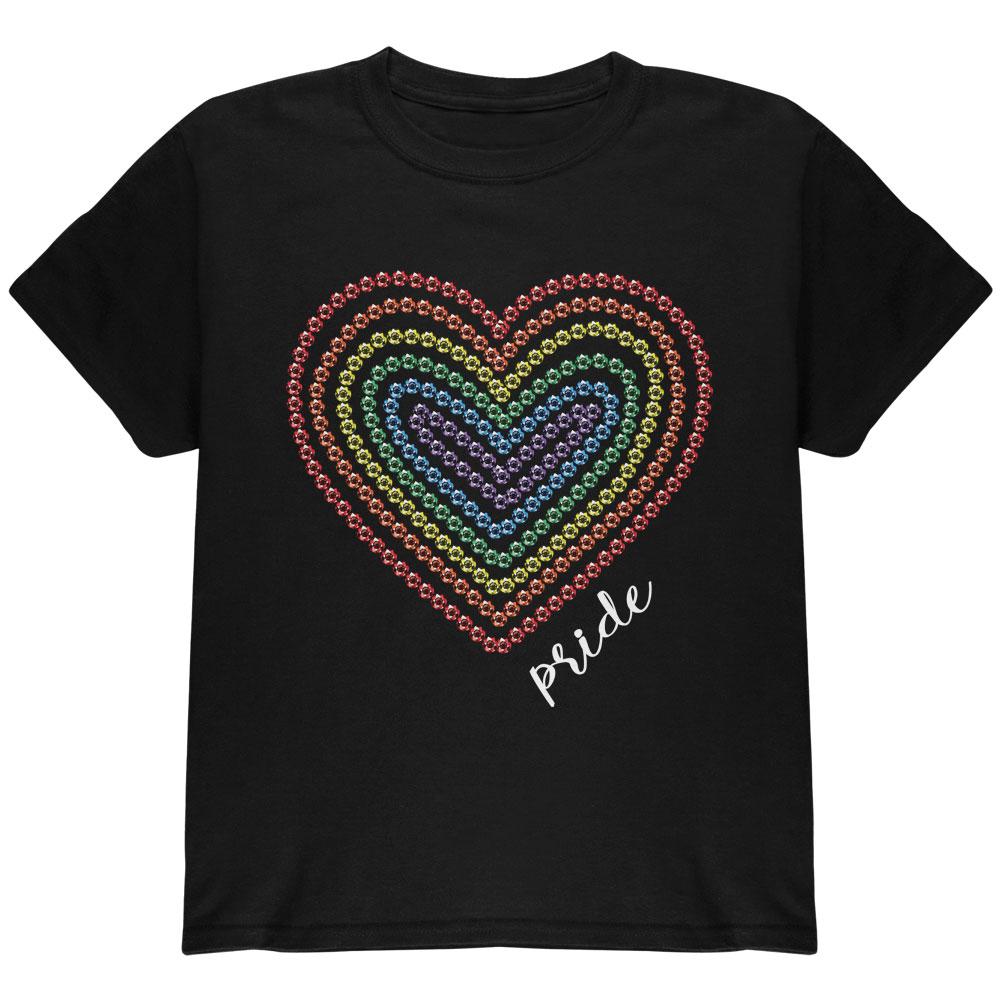 Pride Love Rainbow Gemstone Heart Youth T Shirt Youth T-Shirts Old Glory LG Black