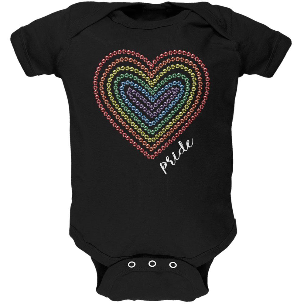 Pride Love Rainbow Gemstone Heart Soft Baby One Piece Baby One Piece Old Glory 0-3M Black