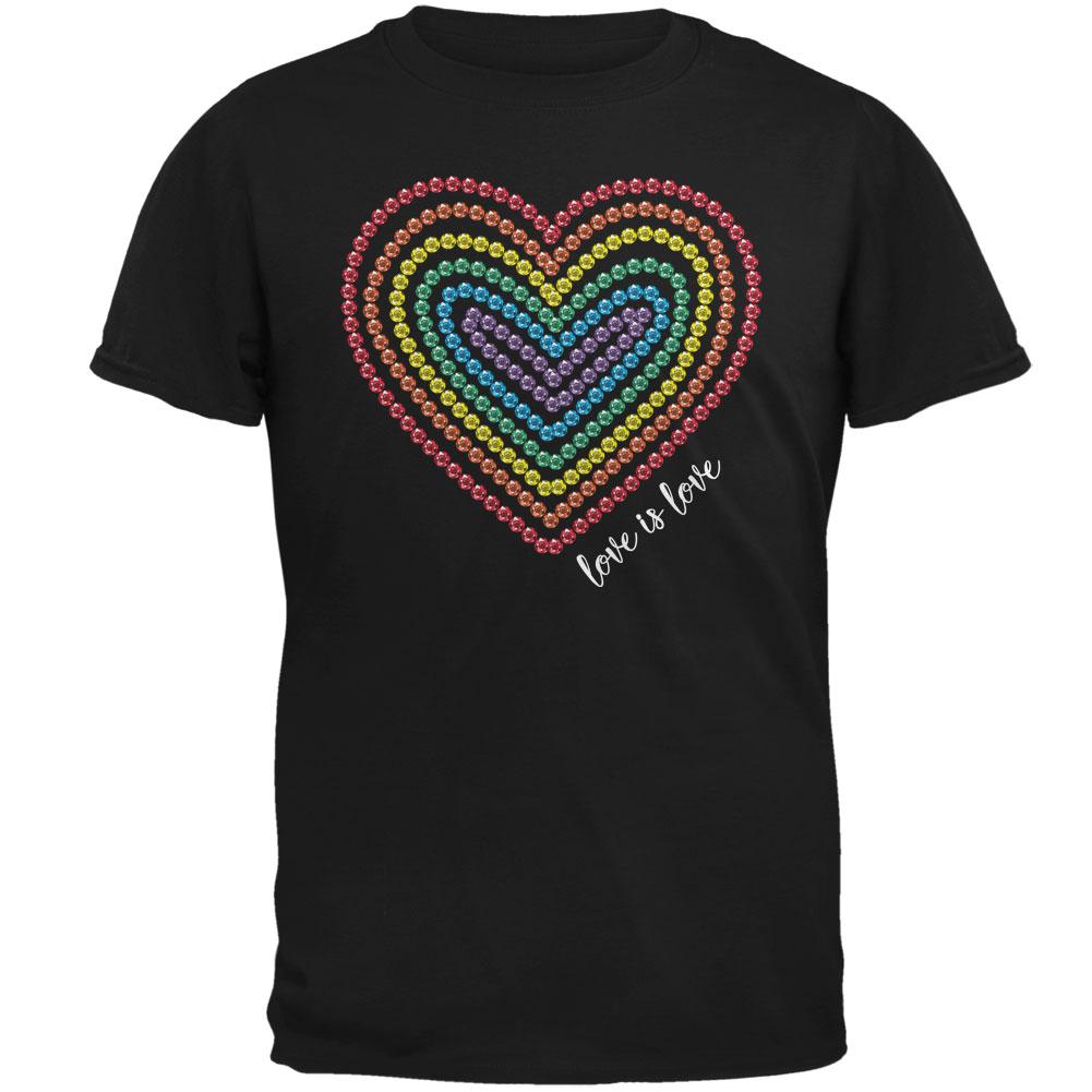 Love is Love Rainbow Gemstone Heart Mens T Shirt Men's T-Shirts Old Glory 2XL Black