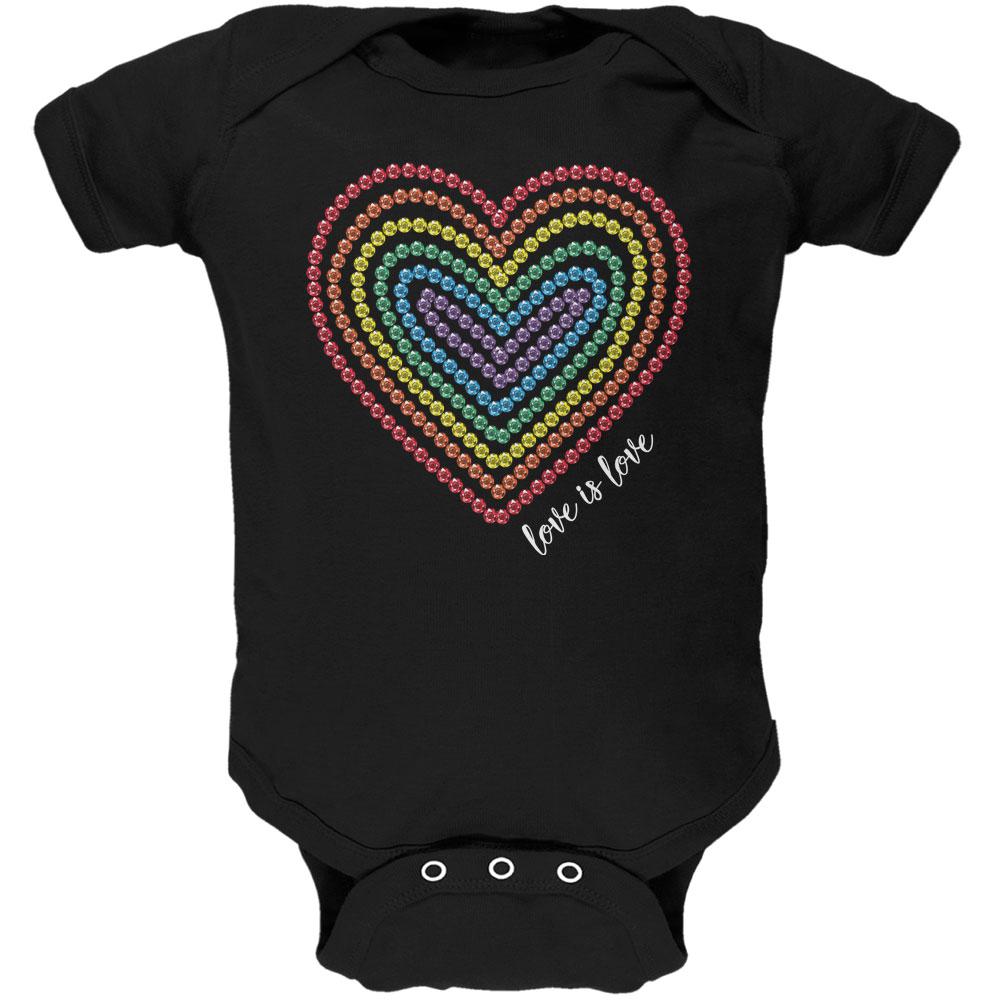 Love is Love Rainbow Gemstone Heart Soft Baby One Piece Baby One Piece Old Glory 0-3M Black