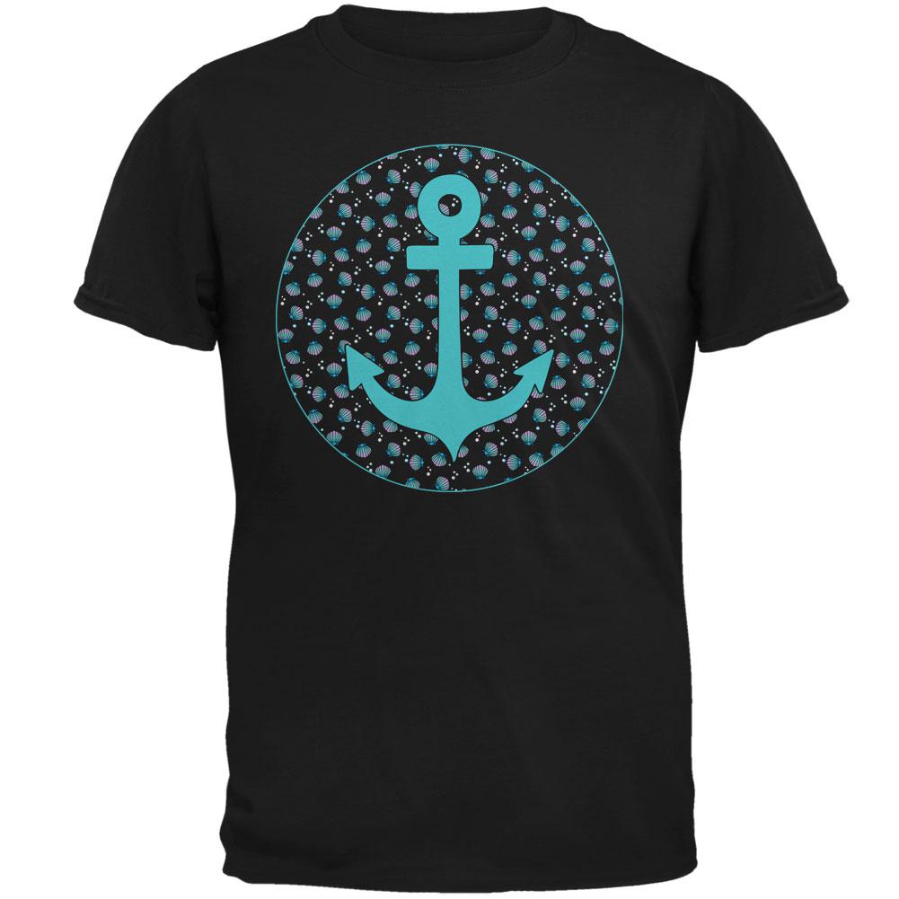 Beachy Anchor Shells Pattern Mens T Shirt Men's T-Shirts Old Glory 2XL Black