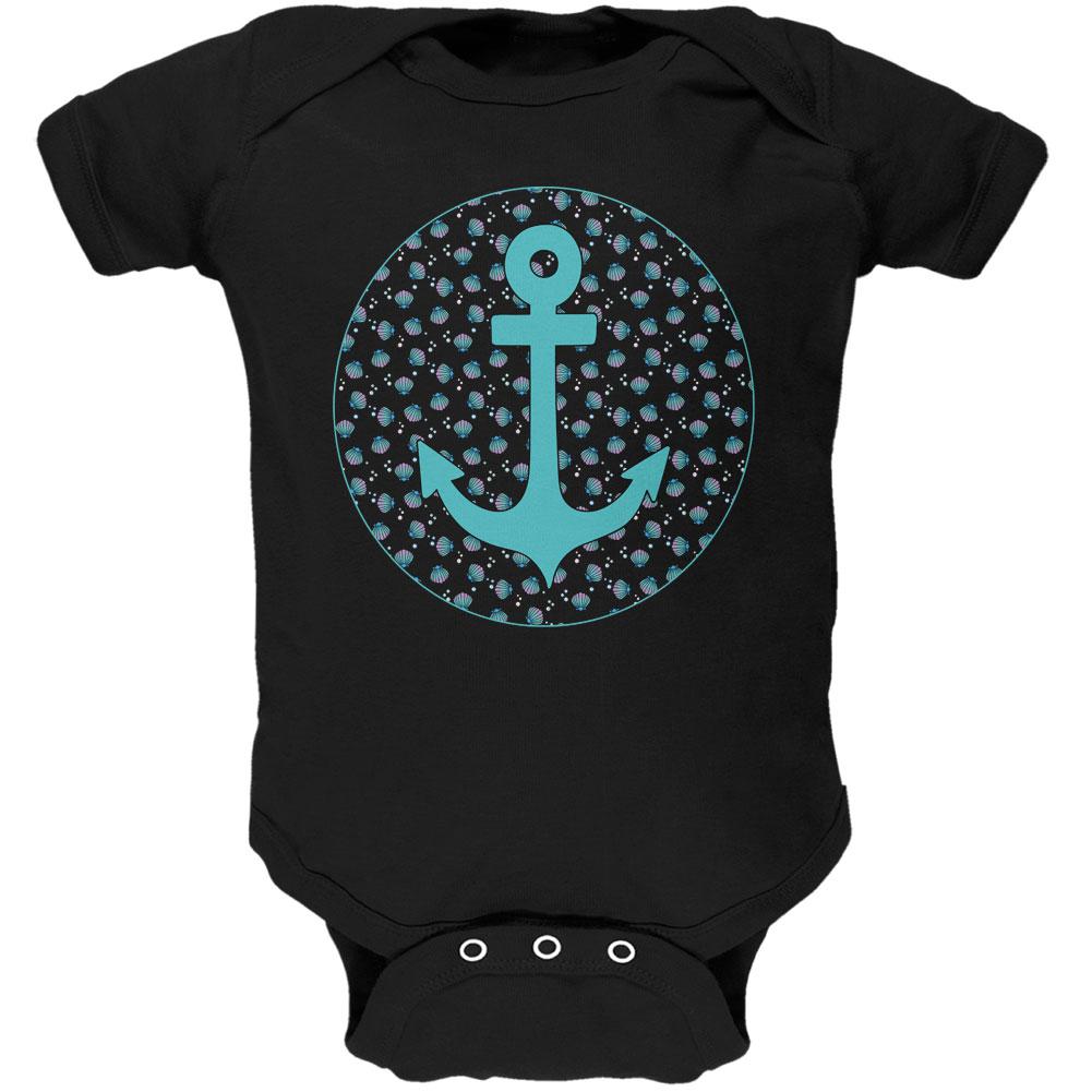 Beachy Anchor Shells Pattern Soft Baby One Piece Baby One Piece Old Glory 0-3M Black