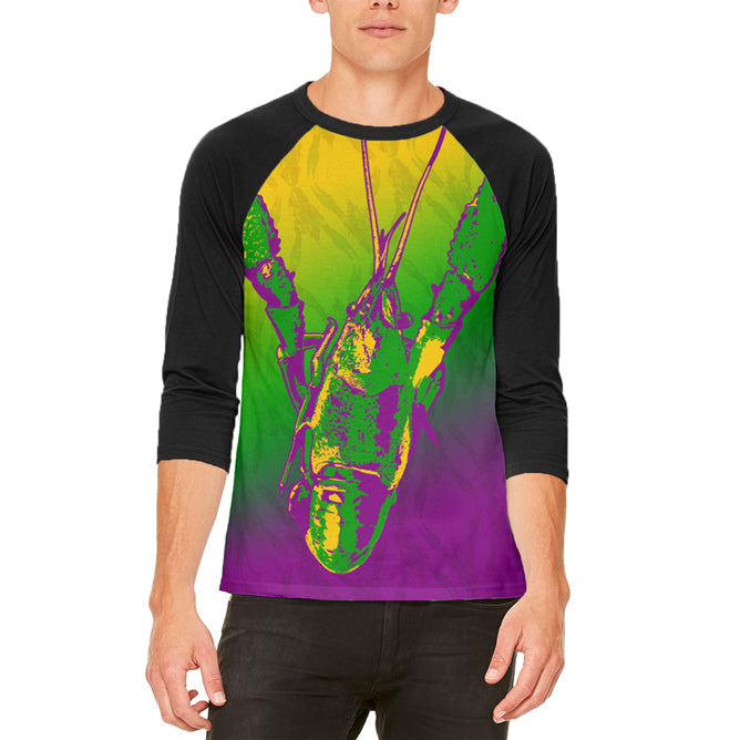 Mardi Gras Cajun Crawfish Mens Raglan T Shirt Men's Raglans Old Glory 2XL White-Black