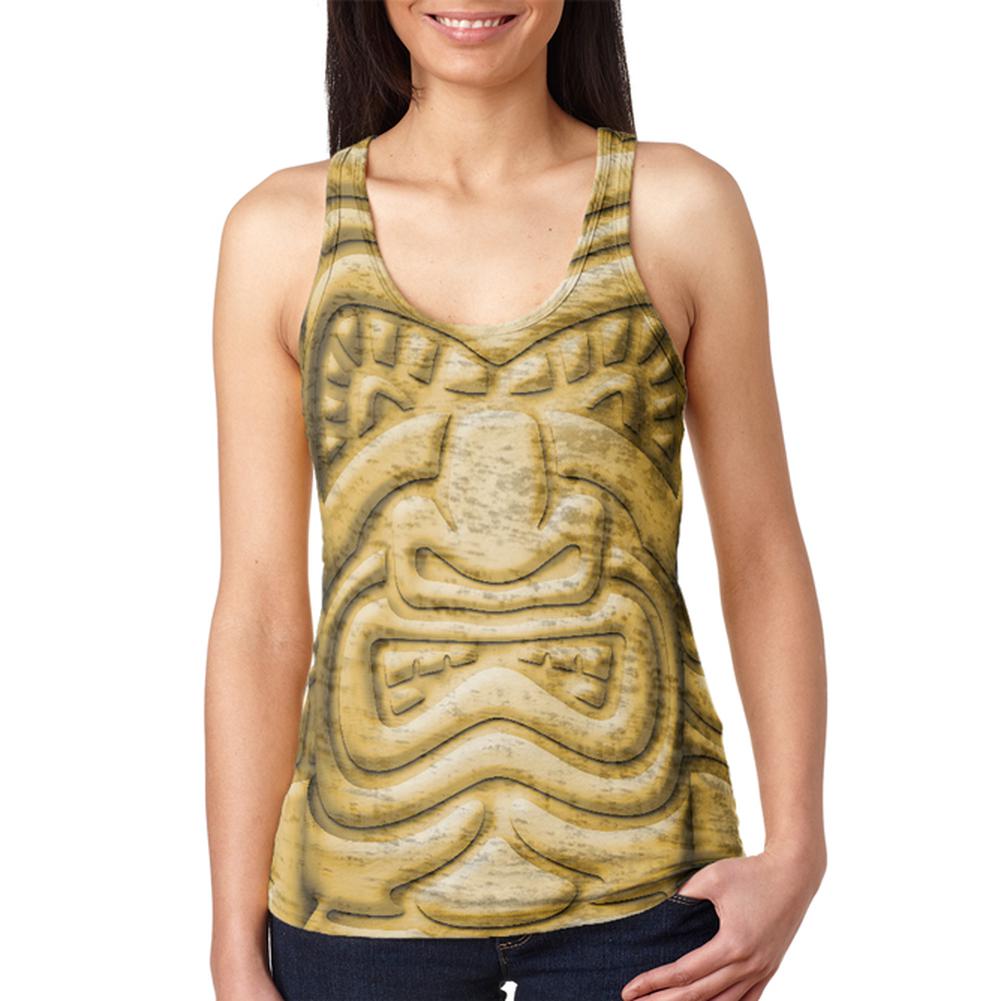 Tiki God Gold Face Luau Juniors Burnout Racerback Tank Top Juniors Tank Tops Old Glory 2XL Multi