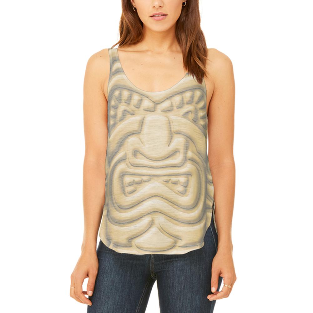 Tiki God Gold Face Luau Juniors Flowy Side Slit Tank Top Juniors Tank Tops Old Glory 2XL Multi