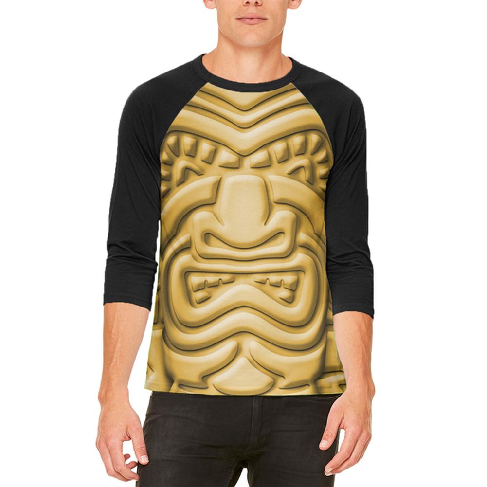 Tiki God Gold Face Luau Mens Raglan T Shirt Men's T-Shirts Old Glory 2XL White-Black
