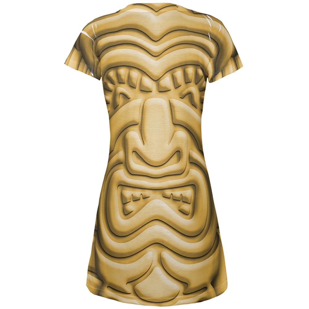Tiki God Gold Face Luau All Over Juniors Beach Cover-Up Dress Juniors Dresses Old Glory