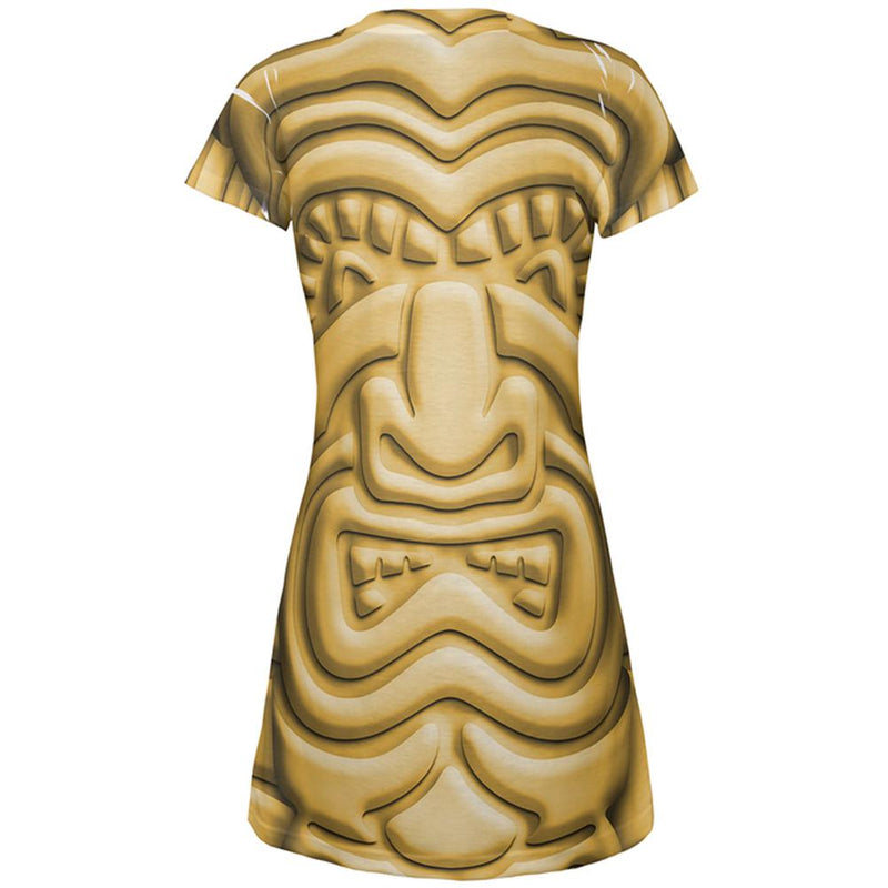 Tiki God Gold Face Luau All Over Juniors Beach Cover-Up Dress Juniors Dresses Old Glory