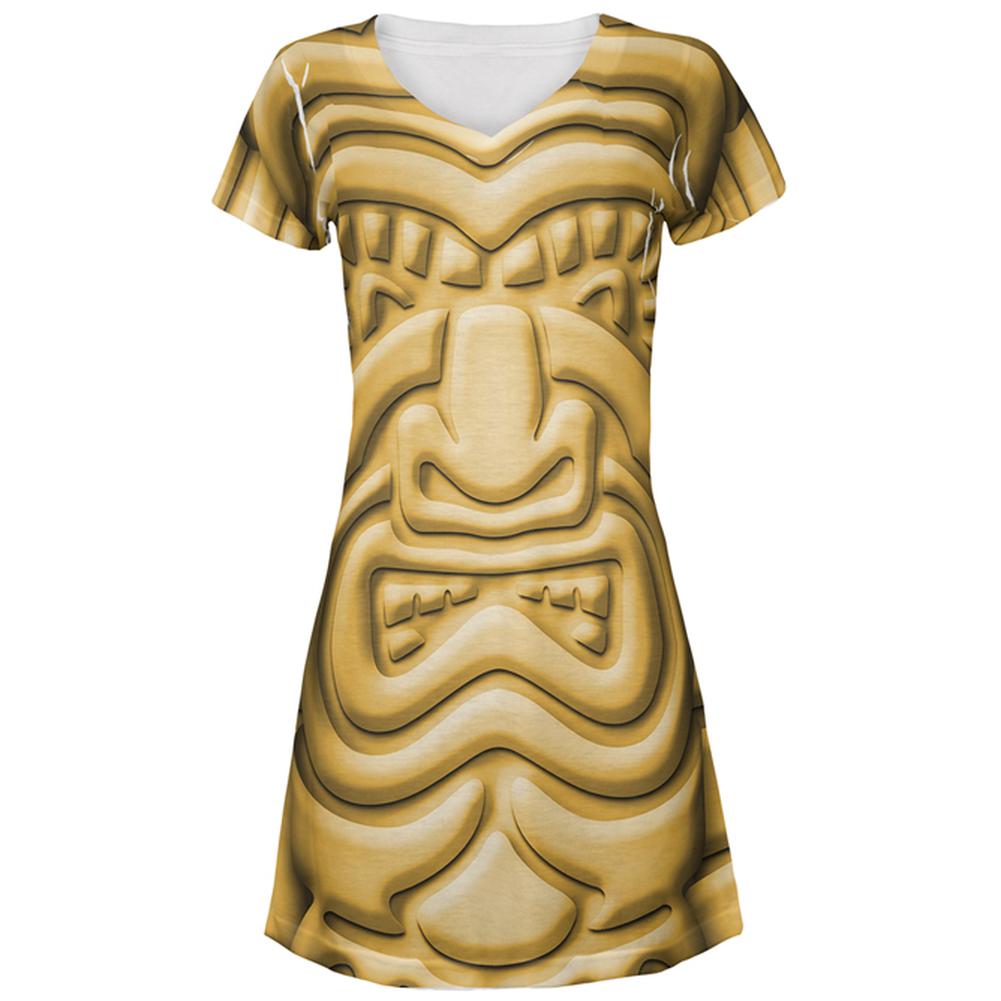 Tiki God Gold Face Luau All Over Juniors Beach Cover-Up Dress Juniors Dresses Old Glory MD Multi