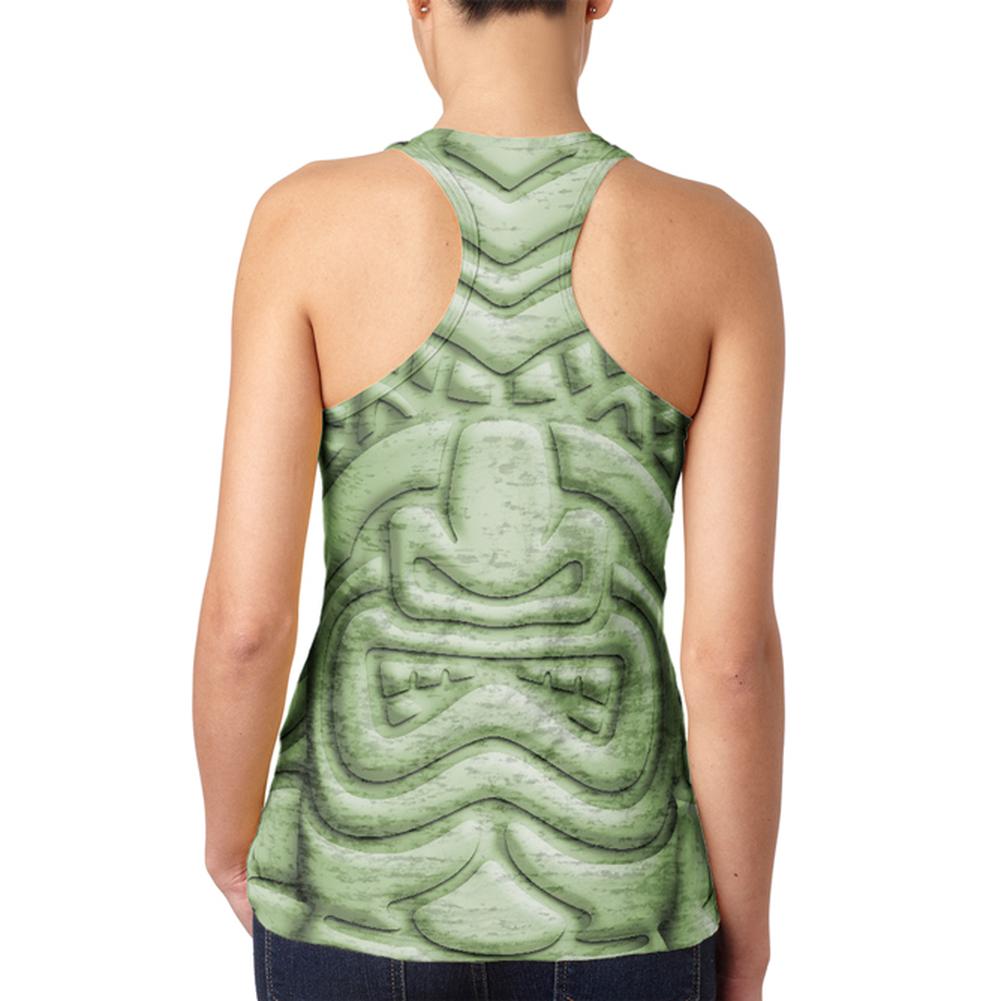 Tiki God Green Face Luau Juniors Burnout Racerback Tank Top Juniors Tank Tops Old Glory