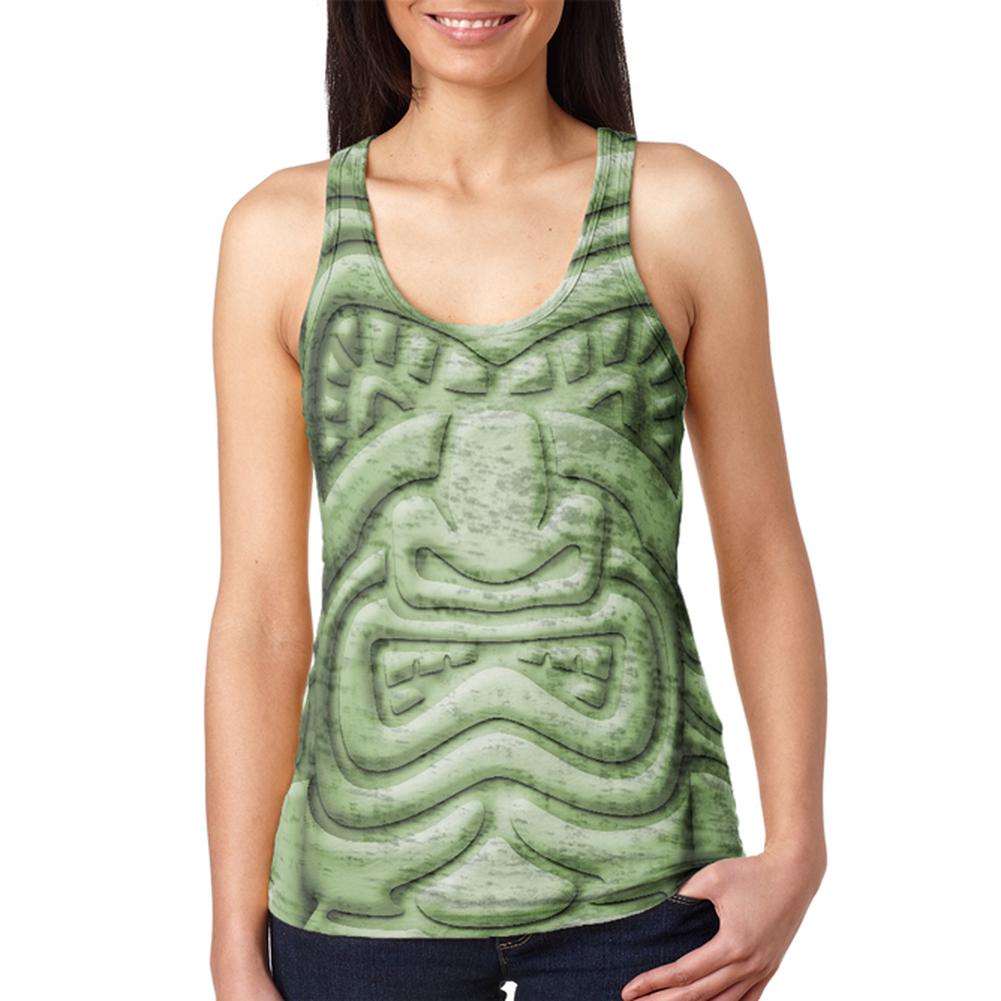 Tiki God Green Face Luau Juniors Burnout Racerback Tank Top Juniors Tank Tops Old Glory 2XL Multi