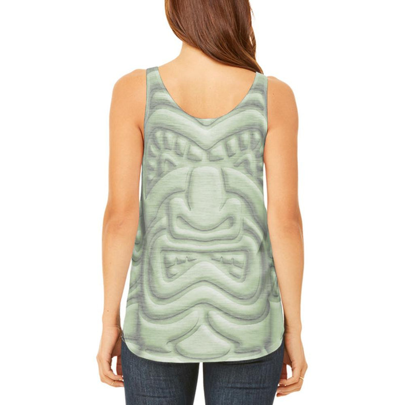 Tiki God Green Face Luau Juniors Flowy Side Slit Tank Top Juniors Tank Tops Old Glory