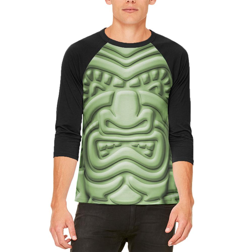 Tiki God Green Face Luau Mens Raglan T Shirt Men's T-Shirts Old Glory 2XL White-Black