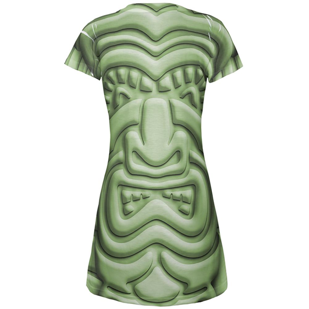 Tiki God Green Face Luau All Over Juniors Beach Cover-Up Dress Juniors Dresses Old Glory