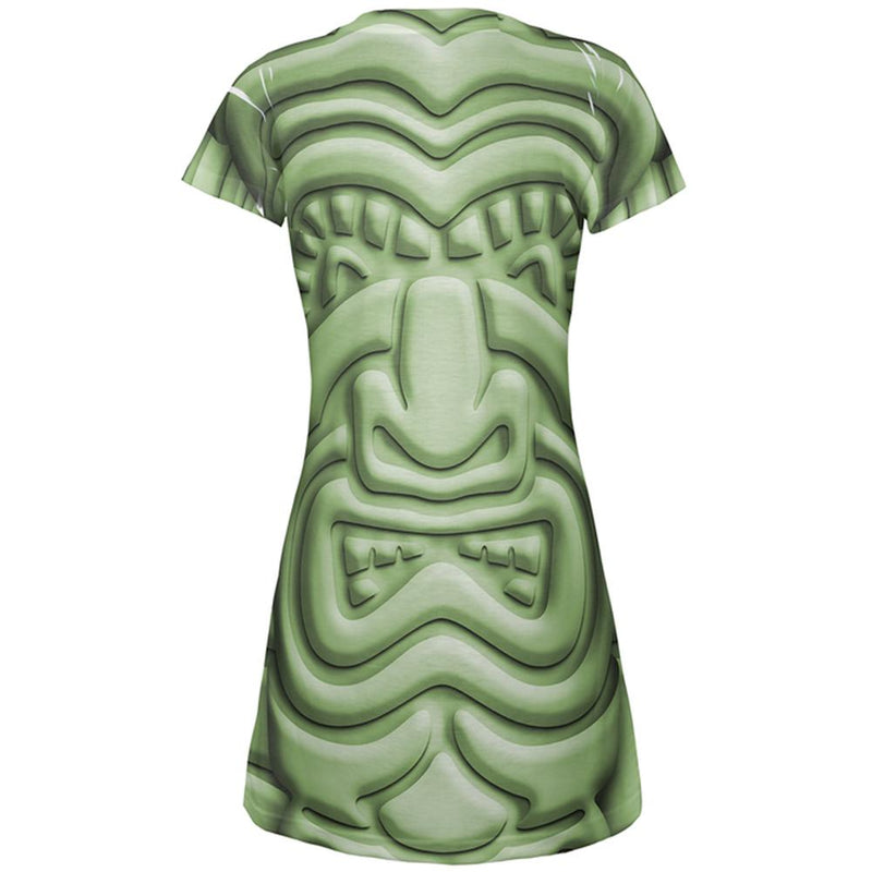 Tiki God Green Face Luau All Over Juniors Beach Cover-Up Dress Juniors Dresses Old Glory