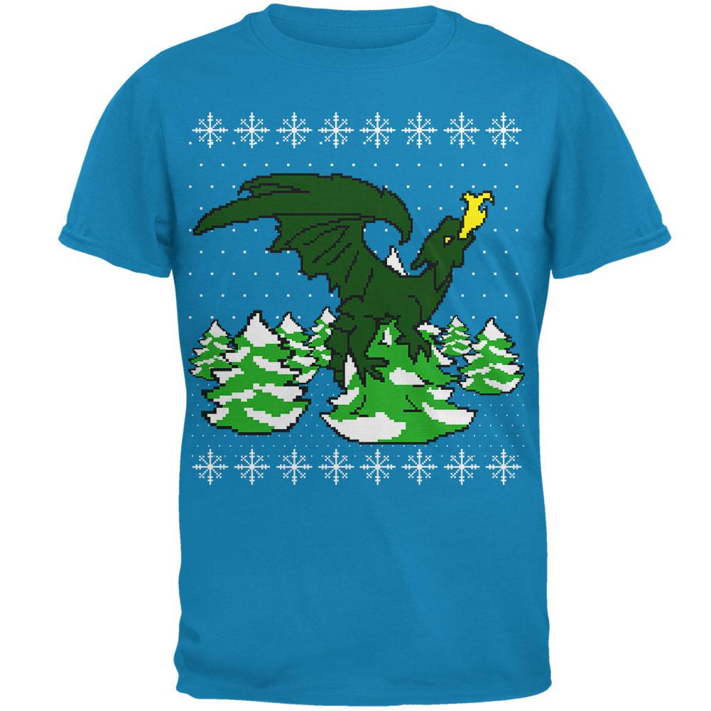 Ugly Christmas Sweater Dragon Winter Mens T Shirt Men's T-Shirts Old Glory 2XL Sapphire