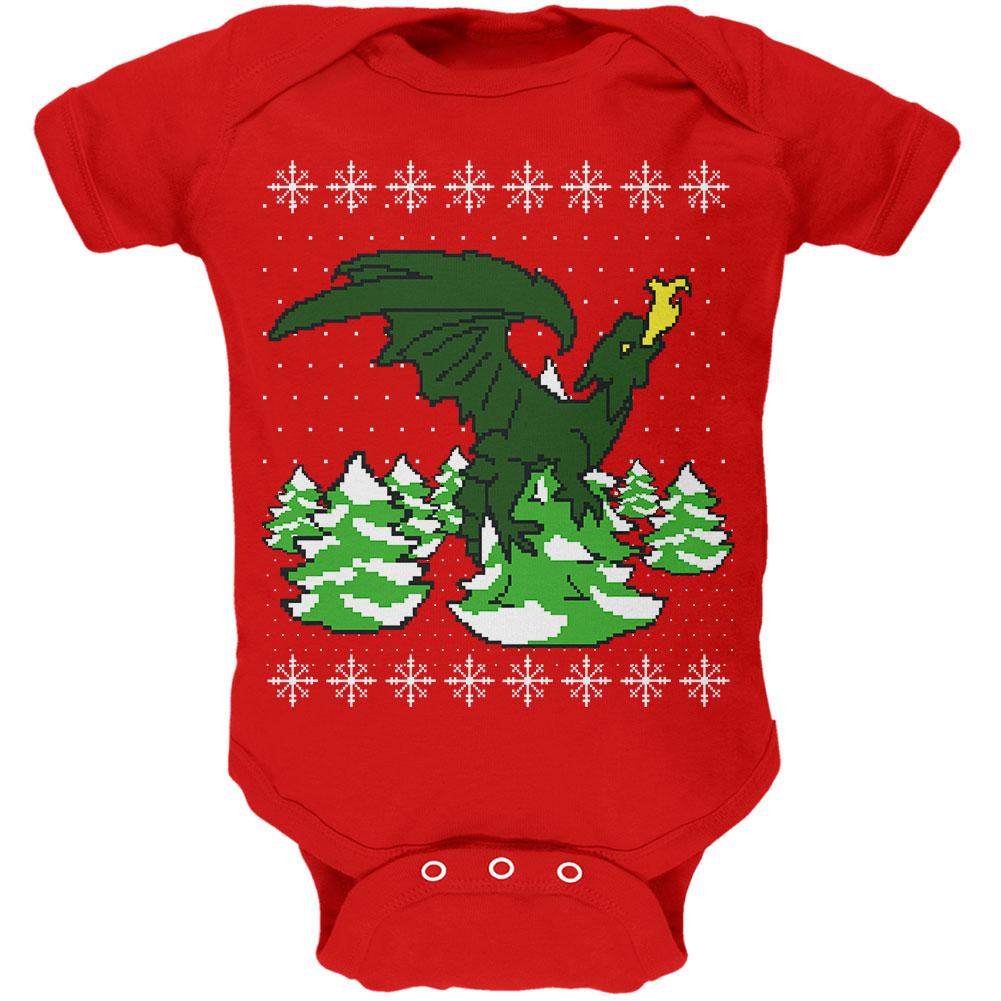 Ugly Christmas Sweater Dragon Winter Soft Baby One Piece Baby One Piece Old Glory 0-3M Red